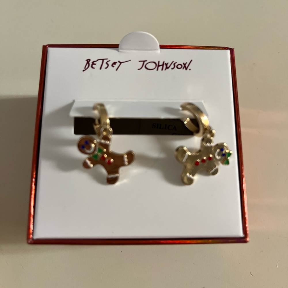 Betsey Johnson Festive Gingerbread Man Gold Hoop Earrings